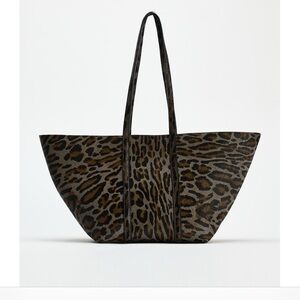 ZARA Leopard Print Leather Tote Bag